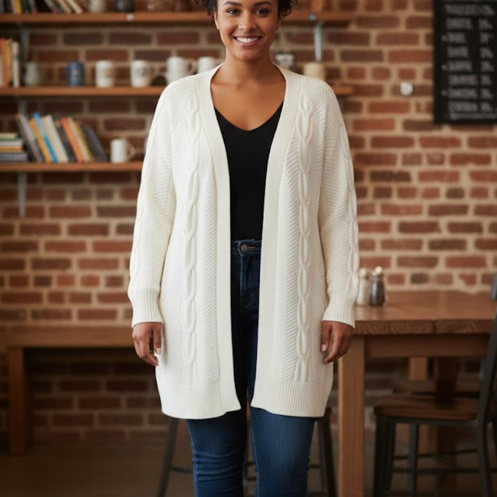 IKnit NEW Off white Super soft Cozy Cable knit Open Tunic Cardigan 2X